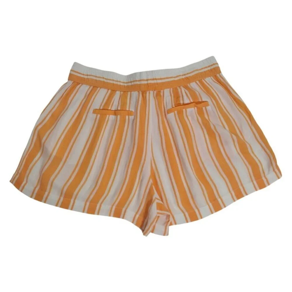 Michael Kors Womens Orange, White Striped Drawstring Shorts Size L Viscose Blend